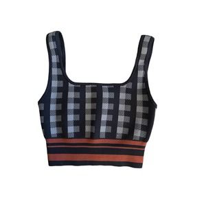 Women XS Aritzia Babaton Sculpt Knit Tank Ribbed Crop Top Plaid Check Print